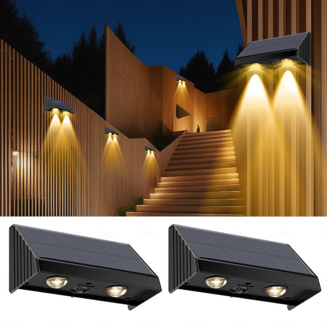  Solar Outdoor Light Waterproof Fence Wall Lamp Outdoor Courtyard Villa Exterior Wall Garden Decoration Solar Wall Washing Spotlight 1/2pcs