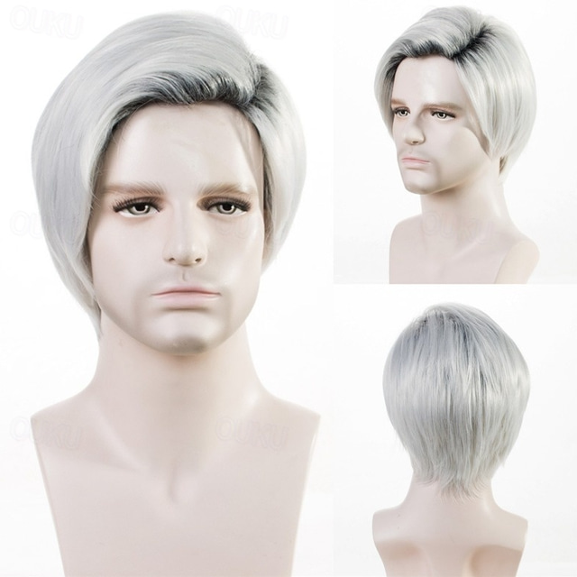  Herren kurze gerade Perücke hitzebeständige Synthetikperücke für männliche Flauschigkeit realistische natürliche Kopfbedeckung Perücken ombre grau /braun /blond