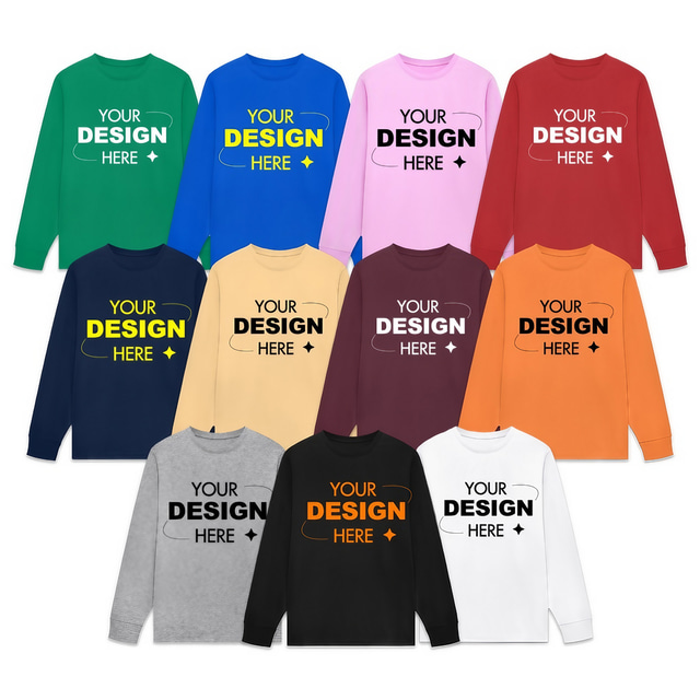  Camisa de manga larga 100% algodón personalizada unisex, camisa con cuello redondo, primavera& tops de otoño negro blanco amarillo azul gris