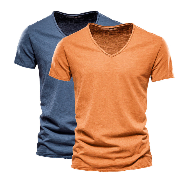  2 kpl miesten t-paita yksivärinen perus lyhythihainen v-pääntie