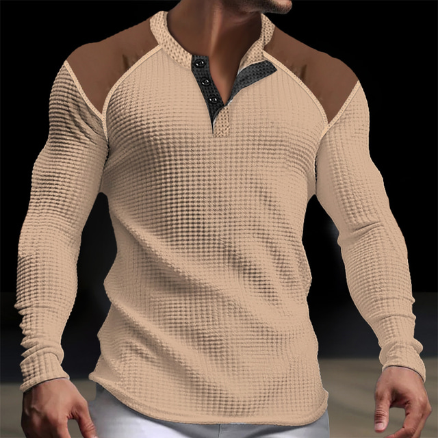  Herr T-shirt Waffle Henley Shirt Henleytröja T-tröja Långärmad tröja Färgblock Henley Gata Semester Långärmad Lappverk Kläder Mode Designer Grundläggande