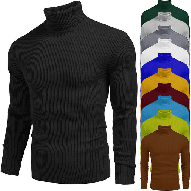  Men's Sweater Pullover Sweater Jumper Turtleneck Sweater Fall Sweater Ribbed Knit Knitted Plain Turtleneck Stylish Casual Daily Wear Vacation Clothing Apparel Spring &  Fall Wine Black M L XL