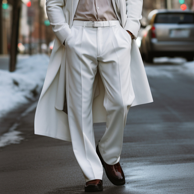  男性用 スーツ ズボン カジュアルパンツ スーツパンツ フロントポケット まっすぐな足 平織り 履き心地よい ビジネス 日常 祝日 ファッション シック・モダン ブラック ホワイト