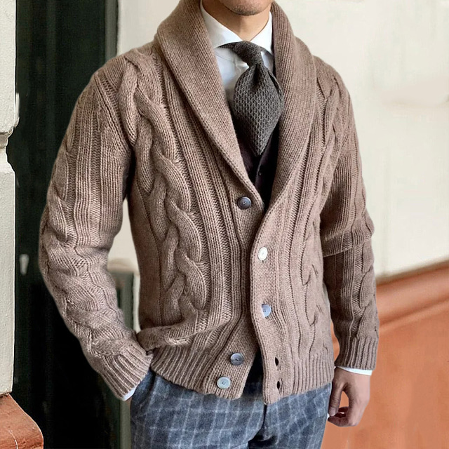  Bărbați Pulover Cardigan Pulover decupat Tricotat Butonul sus Tricotat Simplu Șal  Guler Epocă Încălziri Casual Purtare Zilnică Îmbrăcăminte Toamnă Iarnă Negru Alb M L XL