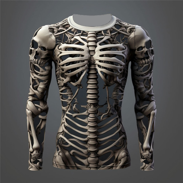  Graphic Skull Skeleton Fashion Designer Casual Men's 3D Print T shirt Tee Sports Outdoor Holiday Going out T shirt White Khaki Long Sleeve Crew Neck Shirt Spring &  Fall Clothing Apparel S M L XL 2XL