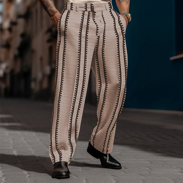  Pánské Oblekové Kalhoty Kalhoty pro volný čas Přední kapsa Straight-Leg Proužek Pohodlné Obchod Denní Dovolená Módní Elegantní & moderní Černá Bílá