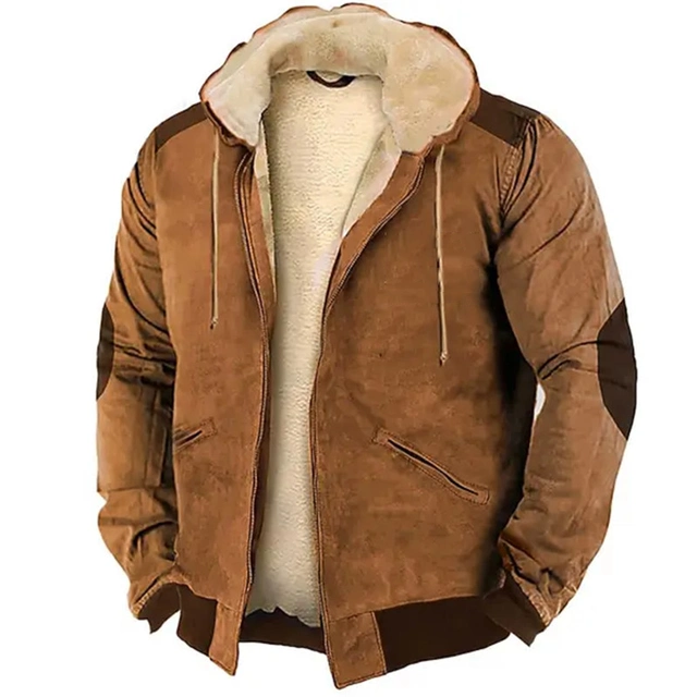 Men's Hoodie Full Zip Hoodie Hoodie Jacket Fuzzy Sherpa Brown Hooded ...