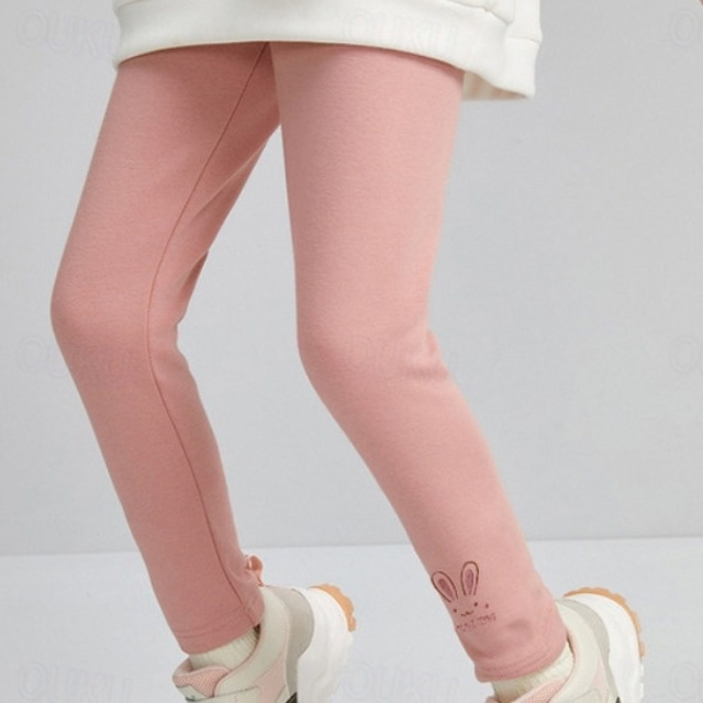  Kids Girls' Fleece Lined Leggings Solid Color Active School Cotton 7-13 Years Spring Black Pink Light Grey