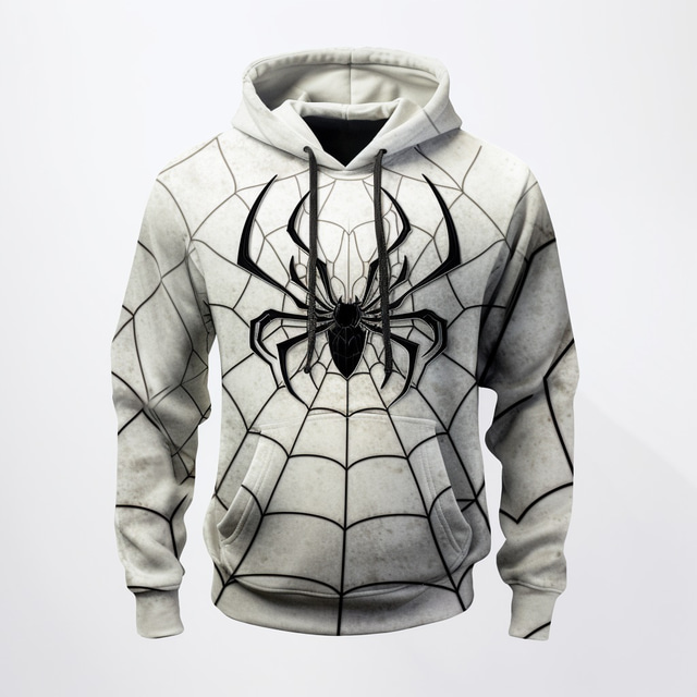  Halloween Spider Hoodie Mens Graphic Spiders Web Fashion Daily Basic 3D Print Pullover Sports Outdoor Holiday Vacation Hoodies White Red Light Grey Hooded Cotton