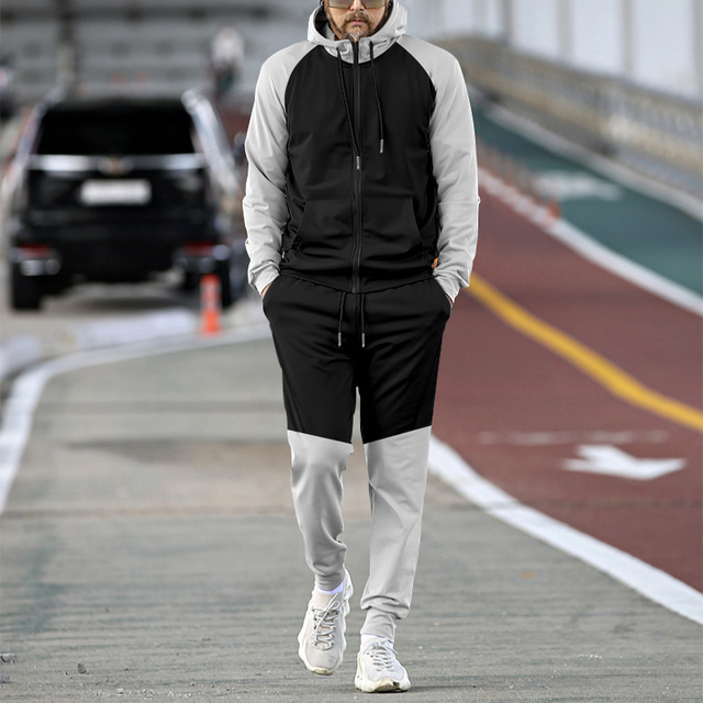 Herren Jogginganzug 2-teilig Aus Baumwolle – Kapuzenjacke Mit Reißverschluss & Jogginghose, Army Green