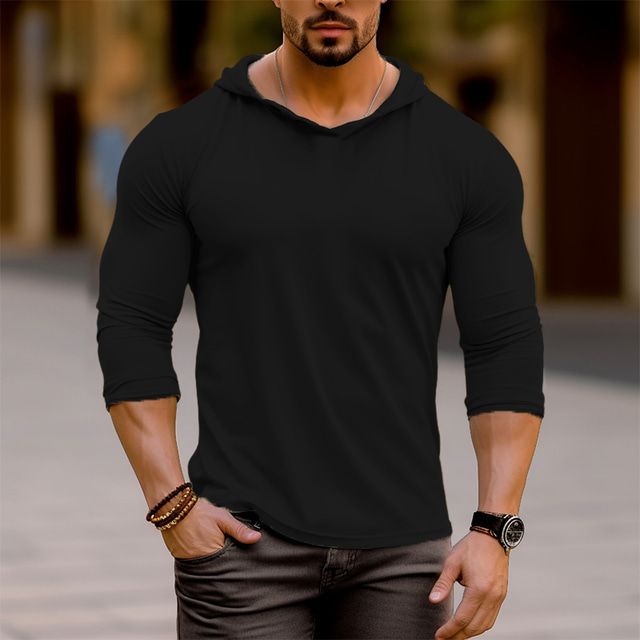  Bărbați Cămașă Henley Tee Top Tricou cu maneca lunga Simplu Capișon Stradă Vacanță Manșon Lung Îmbrăcăminte Modă Designer De Bază