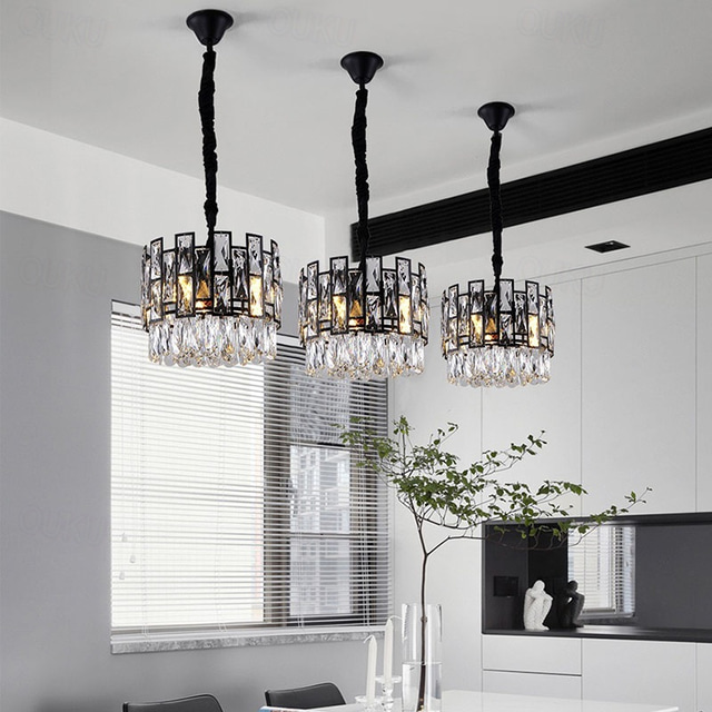  lustre de cristal moderno para sala de estar sala de jantar luz preta lustre redondo led lustres cozinha quarto iluminação interior moderno lustre led 110-240v