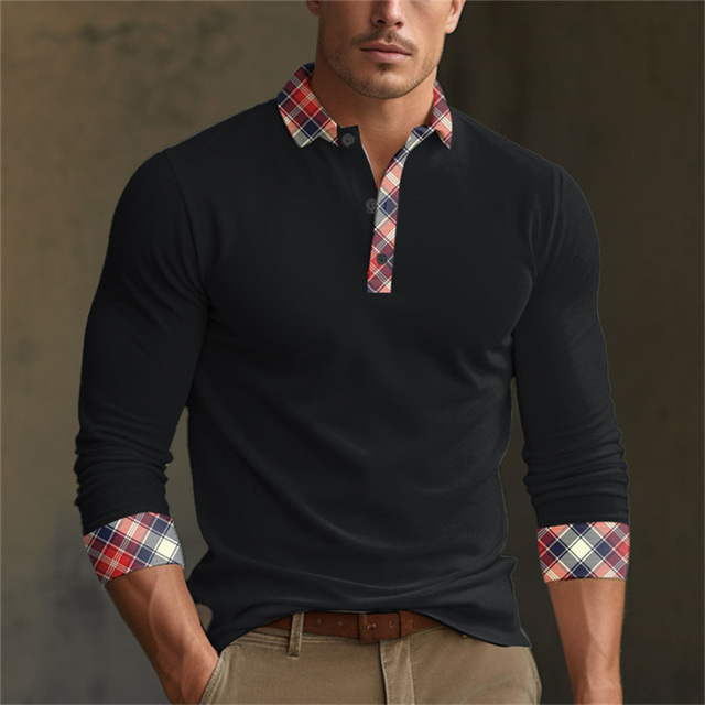  Plaid Business Men's Long Sleeve Outdoor Casual Daily Streetwear Fall & Winter 3D Print Turndown Black Wine Navy Blue Micro-elastic Polyester