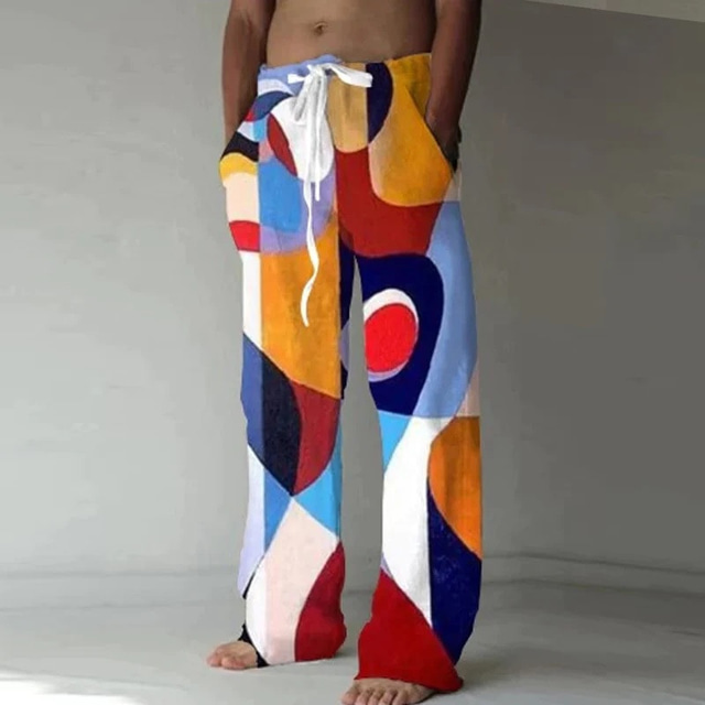  Bloc Culoare Plin de Culoare Casual Bărbați Imprimare 3D Pantaloni În aer liber Stradă Ieșire Poliester Portocaliu S M L Talie medie Elasticitate Pantaloni
