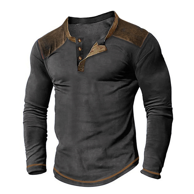  Per uomo maglietta Camicia Henley T-shirt Color Block Henley Strada Da mare Manica lunga Abbigliamento Di tendenza Originale Essenziale