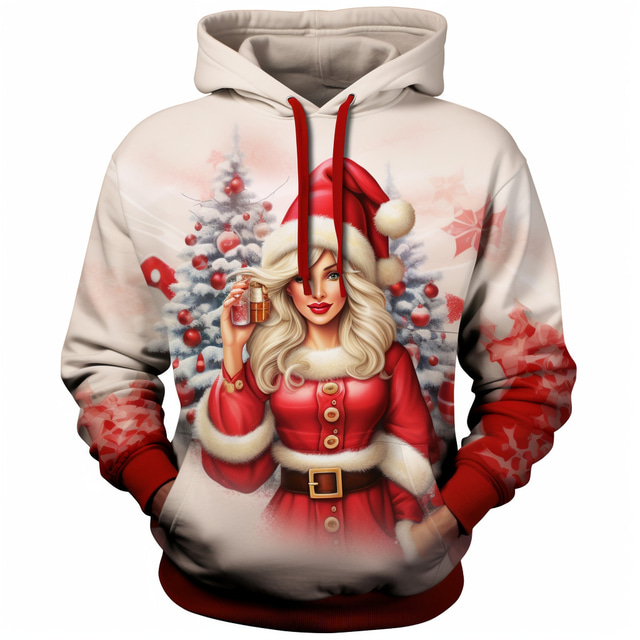  sweat à capuche 3D pour homme, scène de Noël, autoroute du père Noël, mode graphique, quotidien, basique, impression 3D, pull, sport, extérieur, vacances, sweat à capuche, beige, poche avant,