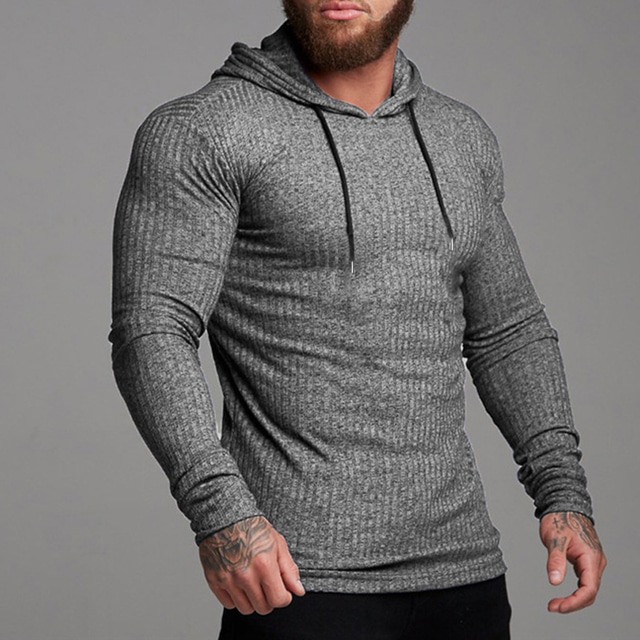  Men's T shirt Tee Muscle Shirt Ribbed Knit tee Long Sleeve Shirt Plain Hooded Outdoor Daily Long Sleeve Clothing Apparel Fashion Streetwear Cool