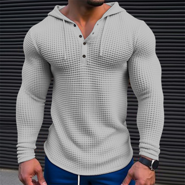  Hombre Camiseta Camisa de gofres Camiseta superior Camisa de manga larga Plano Con Capucha Calle Vacaciones Manga Larga Ropa Moda Design Básico