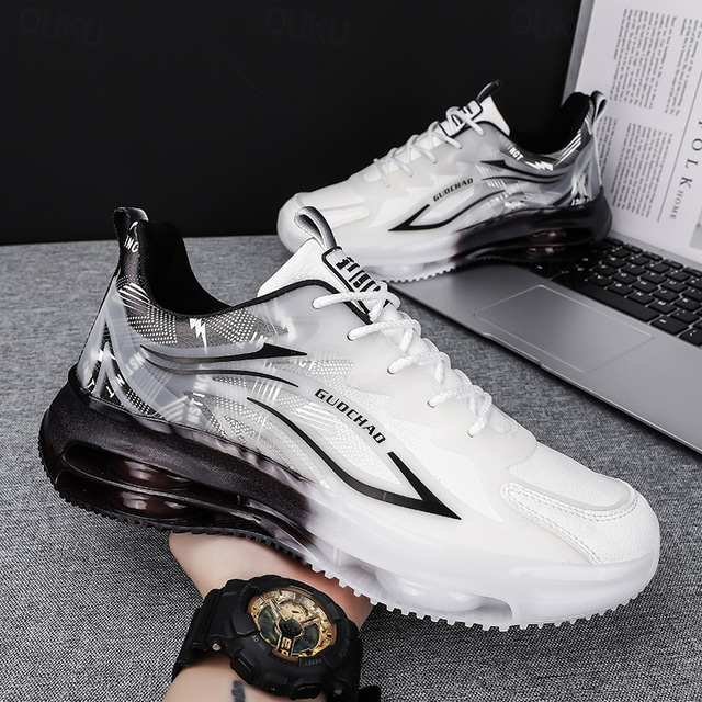  tênis leves com amortecimento de ar masculino e design transparente – tênis esportivos modernos com cadarço para corrida e uso casual