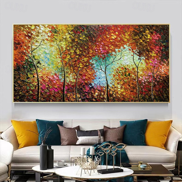  Hand-Painted Oil Paintings Canvas Wall Art Decoration Modern Abstract  Autumn Nature Scenery Trees are Luxuriant  for Home Decor Rolled Frameless Unstretched Painting