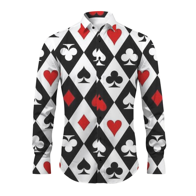  Poker Casual Men's Shirt Daily Wear Going out Weekend Fall & Winter Turndown Long Sleeve White, Khaki, Gray S, M, L 4-Way Stretch Fabric Shirt