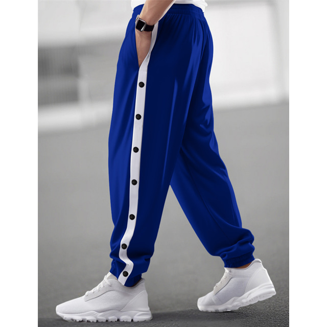  Men's Sweatpants Joggers Trousers Drawstring Elastic Waist Side Button Color Block Comfort Breathable Casual Daily Holiday Sports Fashion Black Blue