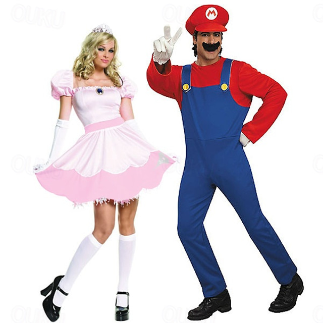  Prinsessa Peach Super veljekset Cosplay-Asut Halloween Group Couples -asut Cosplay Asut Aikuisten Miesten Naisten Halloween Karnevaali Naamiaiset Helppoja Halloween-asuja Pukeudu