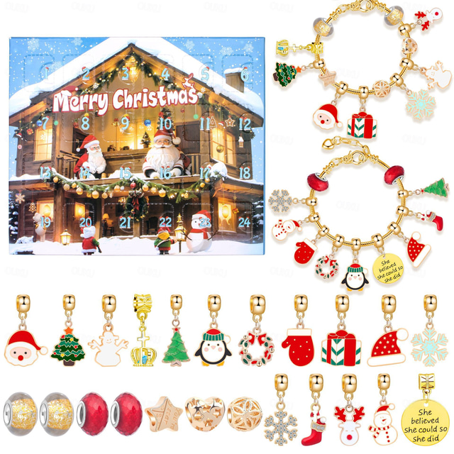  Advent Calendar 2024 Girls Christmas Charm Bracelet Countdown Calendar for Kids, 24 Grid Christmas Countdown Calendar Surprise Hand Bracelet Jewelry Blind Box, Bracelets  for Christmas Gifts