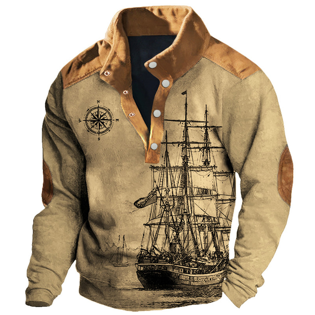  zeilboot en kompas comfort kleur sweatshirts heren grafische hoodie schip nautisch dagelijks casual