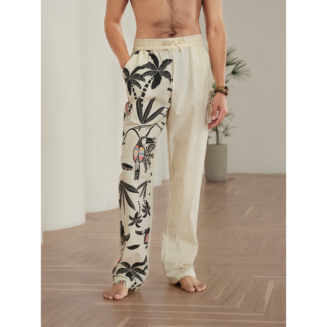  Męskie Lniane spodnie Spodnie Letnie spodnie Spodnie plażowe Ściągana na sznurek Elastyczny pas Druk 3D Drzewo kokosowe Wzory graficzne Komfort Codzienny Święto 20% Len Moda miejska Hawajskie