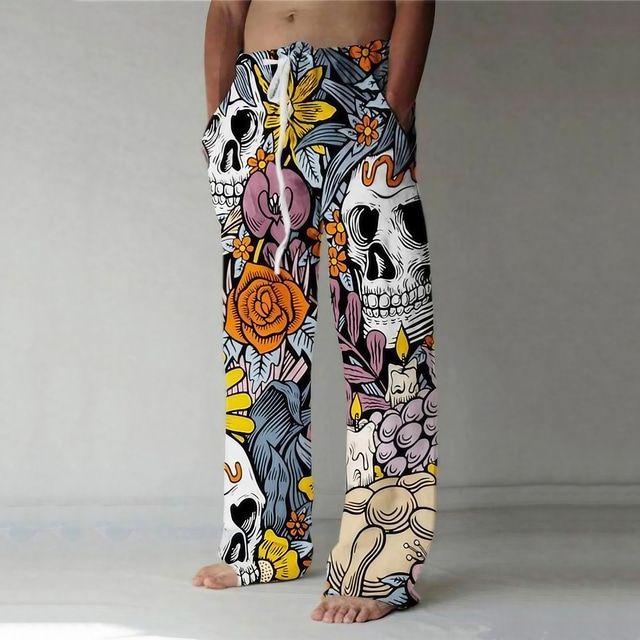  Skull Punk Abstract Men's 3D Print Pants Trousers Outdoor Street Going out Halloween Polyester Blue S M L Mid Waist Elasticity Pants