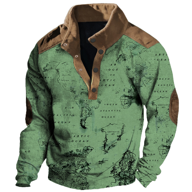  Mens Graphic Hoodie Comfort Color Sweatshirts Nautical Map Prints Daily Casual Vintage Retro 3D