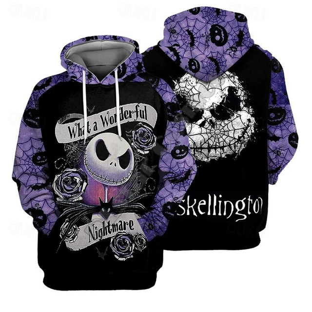  Jack Skellington Hoodie Cartoon Manga Anime 3D Front Pocket Graphic For Couple's Men's Women's Adults' 3D Print Casual Daily