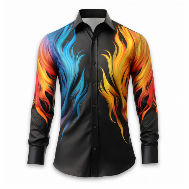  Totem Wine Vintage Abstract Men's Shirt Outdoor Street Casual Daily Fall & Winter Turndown Long Sleeve Black Yellow Orange S M L Shirt