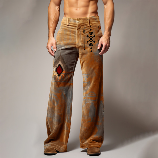  Tribal Bandana Print Vintage Men's 3D Print Corduroy Pants Pants Trousers Outdoor Daily Wear Streetwear Polyester Brown Green S M L Medium Waist Elasticity Pants