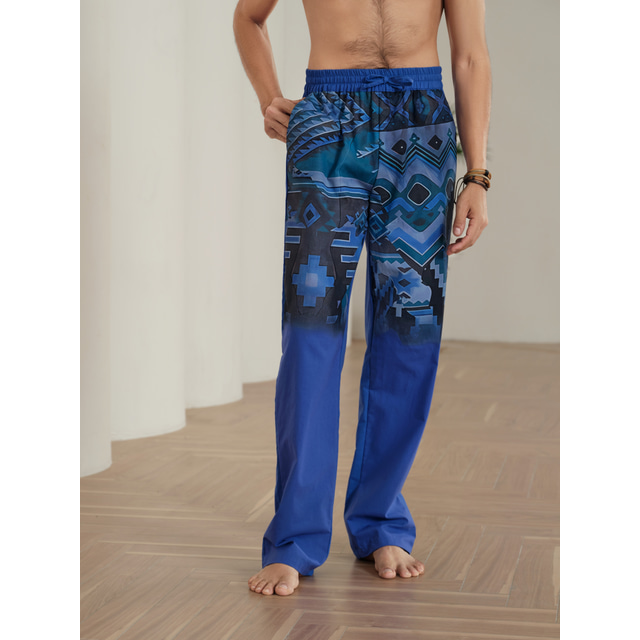  Men's Linen Pants Trousers Beach Pants Drawstring Elastic Waist 3D Print Geometric Pattern Graphic Prints Comfort Casual Daily Holiday 20% Linen Streetwear Hawaiian Yellow Blue