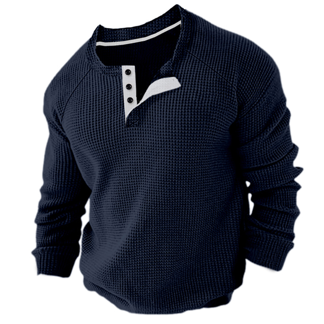  Herr Waffle Henley Shirt Henleytröja T-shirts Långärmad tröja Slät Henley Sport Arbetskläder Långärmad Button-Down Kläder Mode Streetwear Ledigt