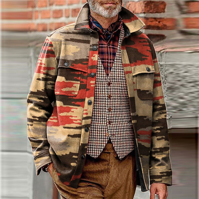  Plaid Color Block Vintage Men's Shirt Shirt Jacket Shacket Outdoor Street Casual Daily Fall & Winter Turndown Long Sleeve Green khaki S M L Shirt