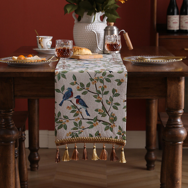  Camino de mesa vintage de lujo largo bordado jacquard camino de mesa con borlas caminos de mesa para comedor aparador boda Acción de Gracias decoraciones de fiesta