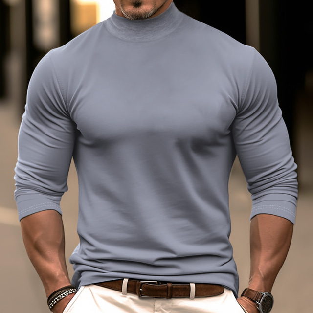  Men's T shirt Tee Turtleneck shirt Tee Top Long Sleeve Shirt Plain Turtleneck Street Vacation Long Sleeve Clothing Apparel Fashion Designer Basic