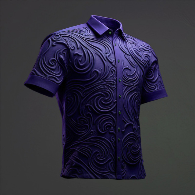  Men's 3D Shirt Optical Illusion Line Vintage Abstract Men's Shirt Outdoor Street Casual Daily Fall Turndown Short Sleeve Yellow Purple Green Shirt Formal Fabric