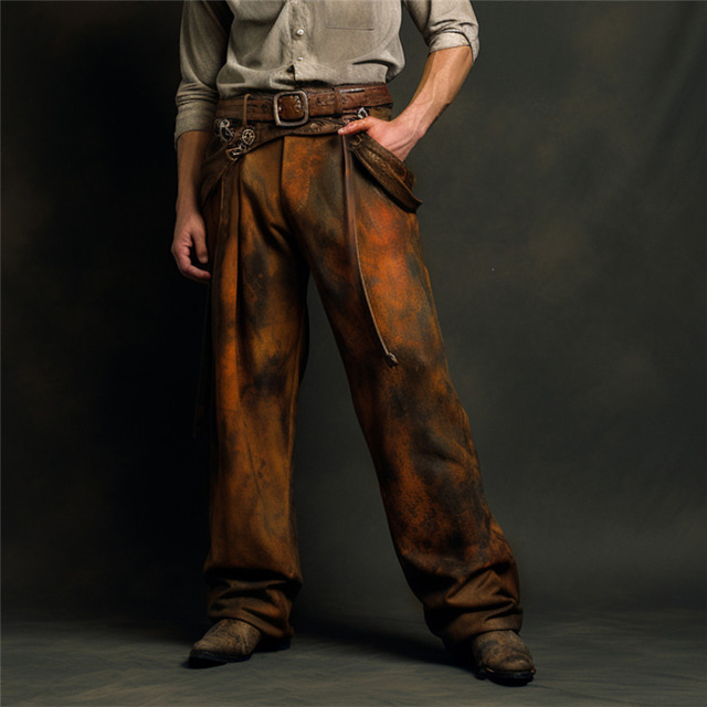  Rampa de gradiente Cowboy Vintage Hombre Impresión 3D Pantalones Exterior Calle Usar para trabajar Poliéster Marrón S M L Cintura Alta Elasticidad Pantalones