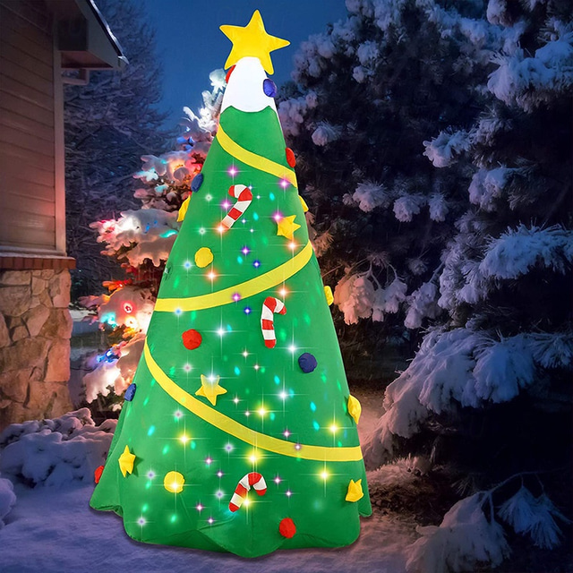  8FT Inflatable Christmas Tree Yard Decoration with LED Lights Outdoor Indoor Blow-Up Xmas Decor for Patio Lawn