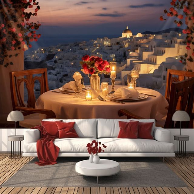  Wedding Decorations Backdrop Photograph Wall Hanging Large Tapestry Art Mural Decor Blanket Curtain Home Bedroom Living Room Decoration Santorini Proposal
