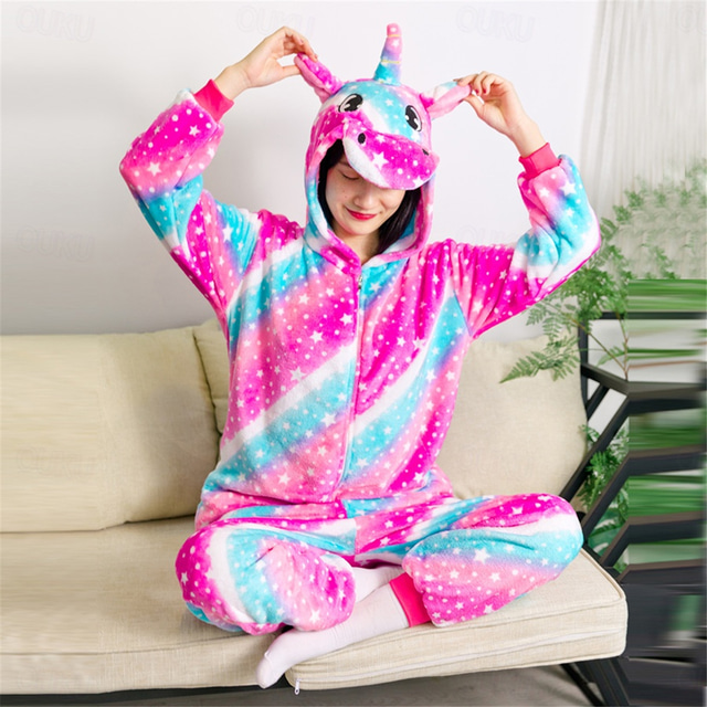 Barne Voksne Dyr Nattøj Onesie-kostyme Enhjørning Onesie-pysjamas Kigurumi pyjamas Morsomt kostyme Til Damer og Herrer Gutter og jenter Jul Karneval Tegnefilm