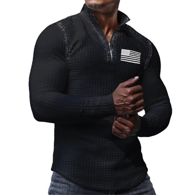  Hombre Bandera polo gofrado polo de golf Manga Larga Camisas de polo Cuello Vuelto Zip Negocios Exterior Casual Diario Ropa de calle 3D Estampado Negro Blanco Caqui