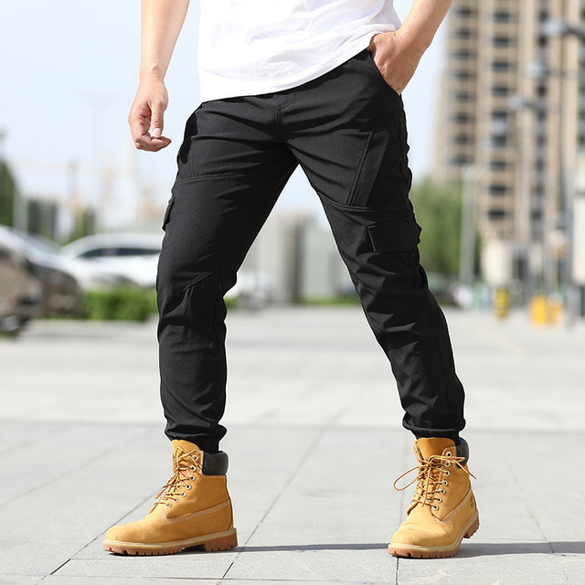  Men's Cargo Pants Cargo Trousers Tactical Pants Elastic Waist Multi Pocket Elastic Cuff Plain Wearable Casual Daily Holiday Sports Fashion Black Army Green