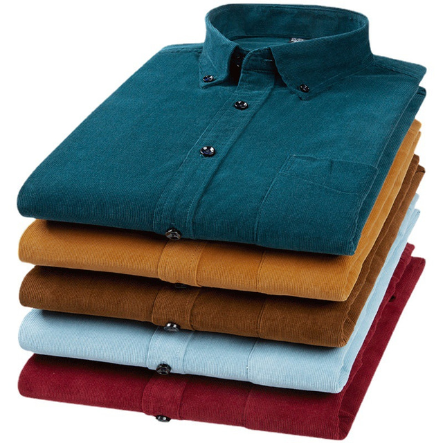  Men's Shirt Corduroy Shirt Shirt Jacket Shacket Overshirt Light Blue Yellow Red Long Sleeve Plain Lapel Spring &  Fall Outdoor Daily Wear Clothing Apparel Front Pocket