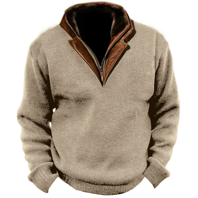  Men's Sweatshirt Navy Blue Brown Army Green Gray Standing Collar Color Block Vintage Style Daily Wear Vacation Going out Corduroy Keep Warm Casual Fall & Winter Clothing Apparel Hoodies Sweatshirts 