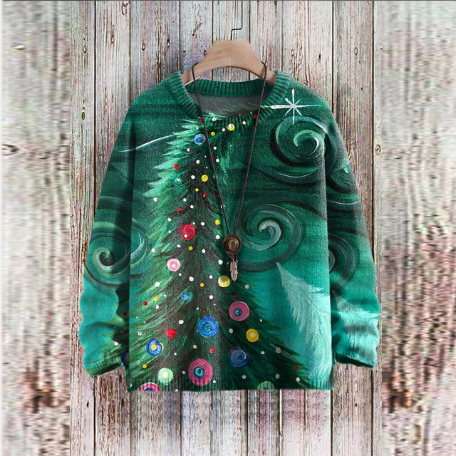  Christmas Tree Casual Men's Print Knitting Ugly Christmas Sweater Pullover Sweater Jumper Knitwear Outdoor Daily Vacation Long Sleeve Crewneck Sweaters Blue Green Fall Winter S M L Sweaters